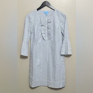 Draper James Seersucker Ruffle Shift Dress Three Quarter Bell Sleeve Cotton  2